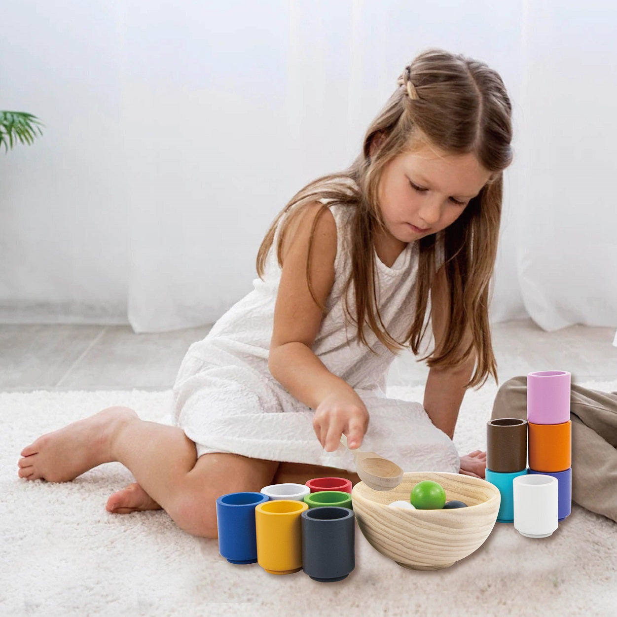 Wooden Cups and Balls - Color Match Montessori Toy