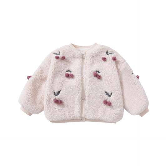 Cherry Embroidered Plush Jacket